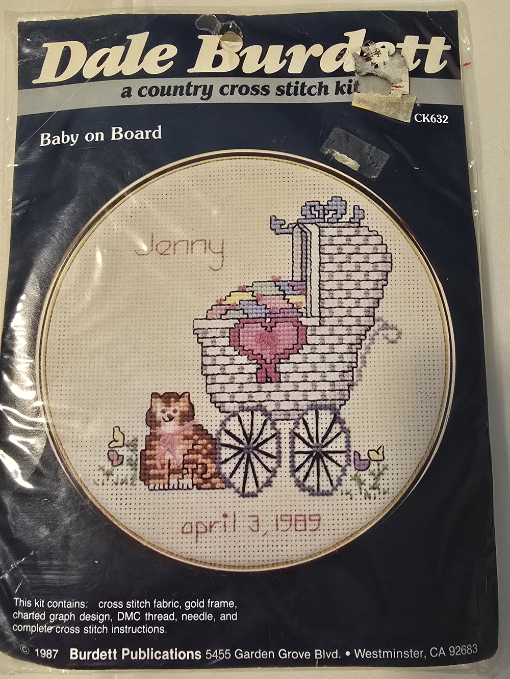 Vintage 1987 Dale Burdett Baby on Board Cross Stitch Kit CK632 Sealed